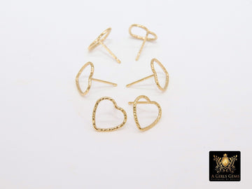 14 K Gold Hoop Stud Earrings, High Quality Gold Filled Heart Stud Post Findings #2801, 10 mm Minimalist Stud Findings